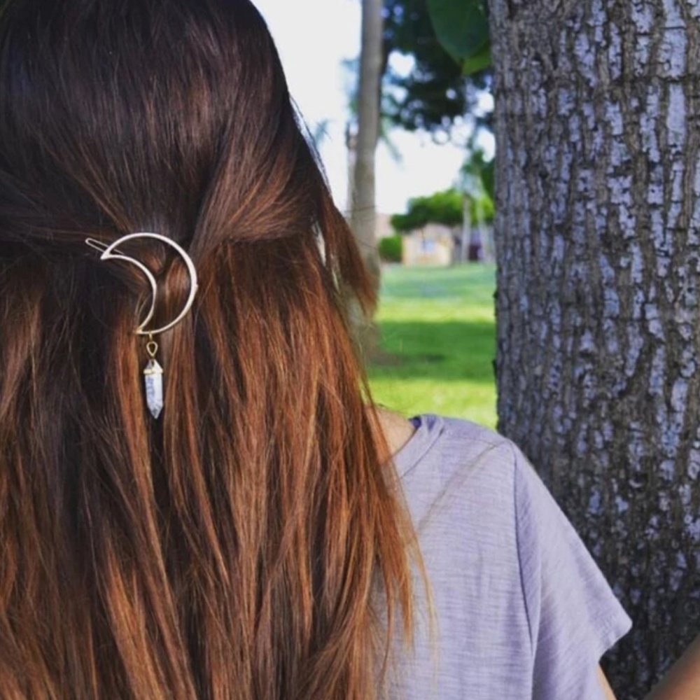 🌛Boho Silver Moon & Crystal Hair Clip🌜